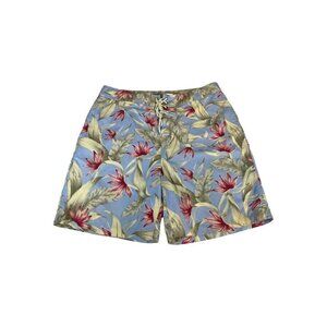 Nautica Men 38W Swim Trunks Board Shorts Tropical Print Key Pocket Blue Draw Str